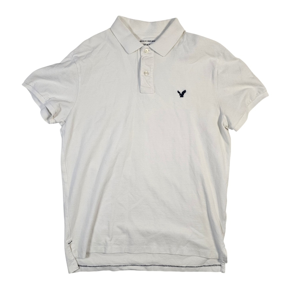 American Eagle Mens Athletic Fit‎ Polo Shirt White Large Short Sleeve Eagle Logo